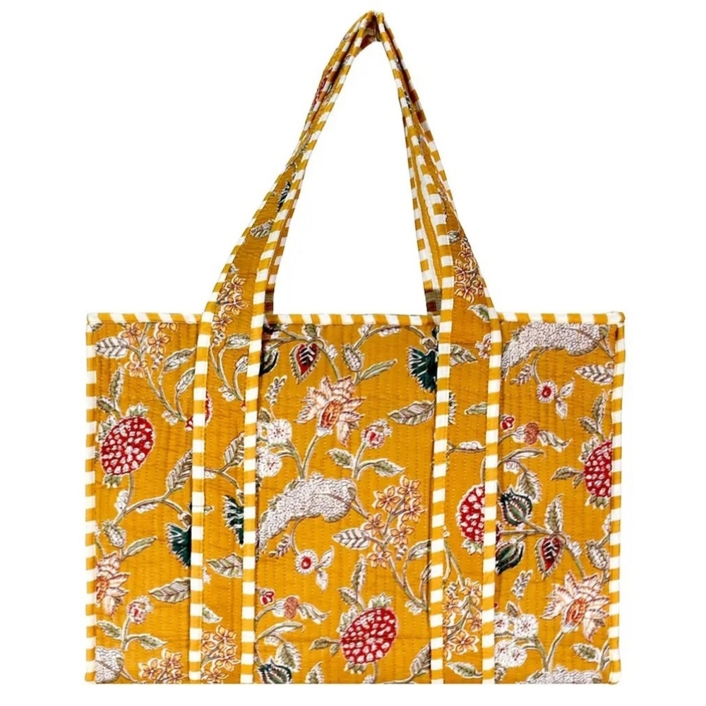 Yellow Floral Quilted Tote Bag - Women